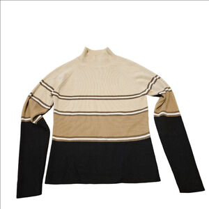 Women's Tailor B. Moss S Vintage 90s Striped Turtleneck Sweater in Beige & Black